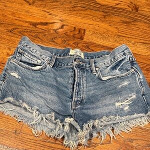 Free People Faded Distressed Denim Cutoff Shorts - Light Blue